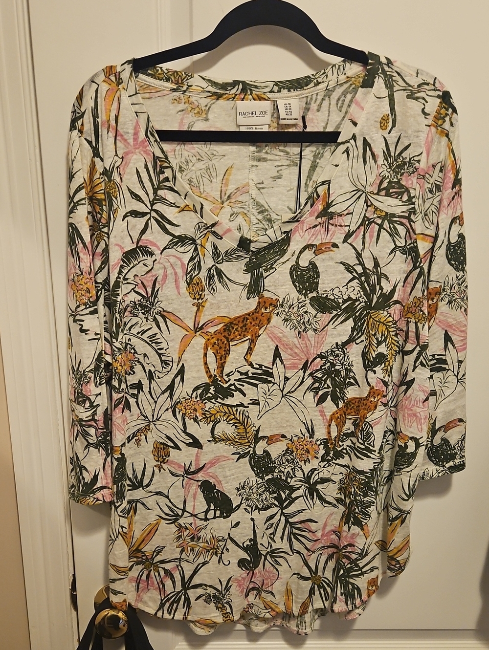 Rachel Zoe Tropical Animal Print V-Neck Tunic Sz 1x NWT